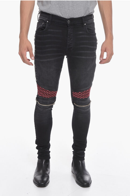 Amiri Stretchy Mx2 Biker Denims With Velour Patches 14cm In Multi