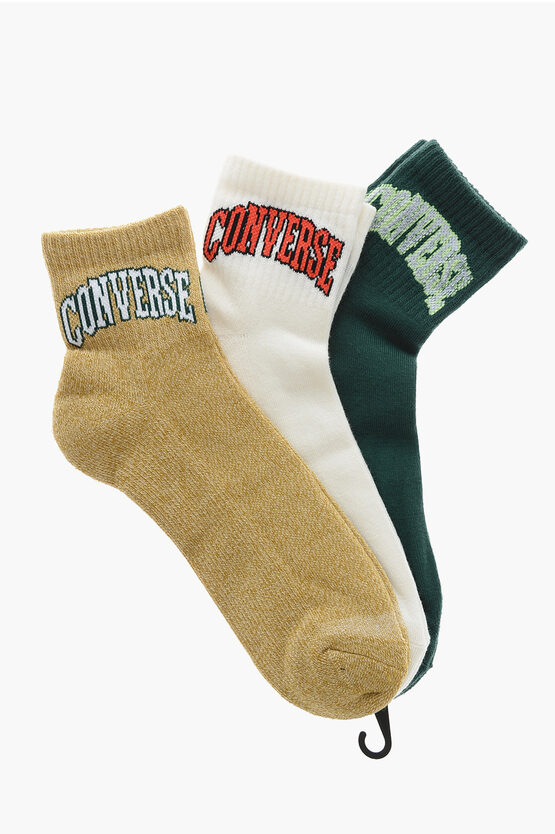 Converse Stretchy Ribbed 3 Pairs Of Socks Set In Brown
