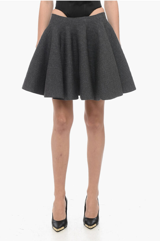 Shop Alaïa Stretchy Ribbed Wool Skirt With Circle Desing