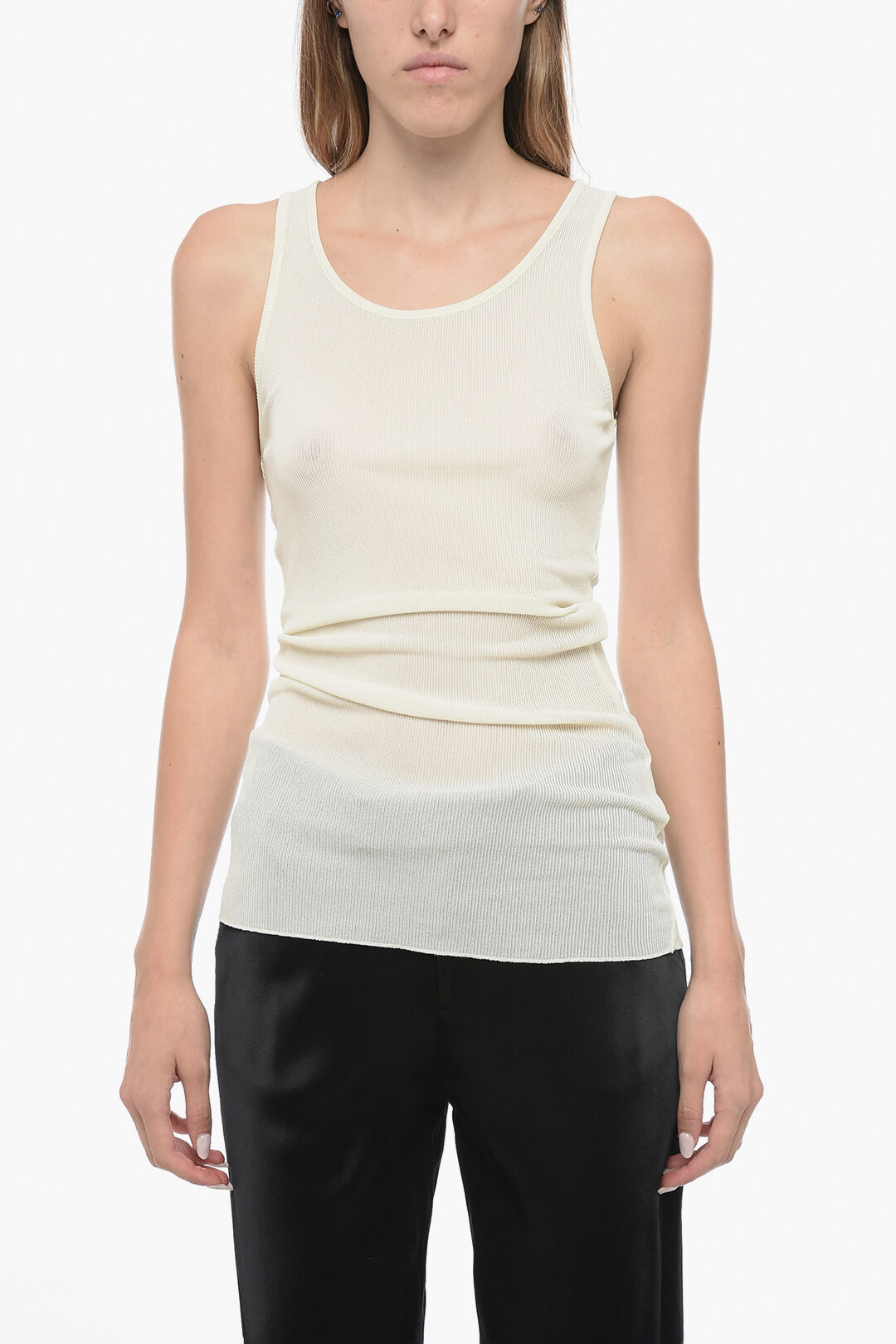 Ami Alexandre Mattiussi Stretchy Sheer Top with Ribbed