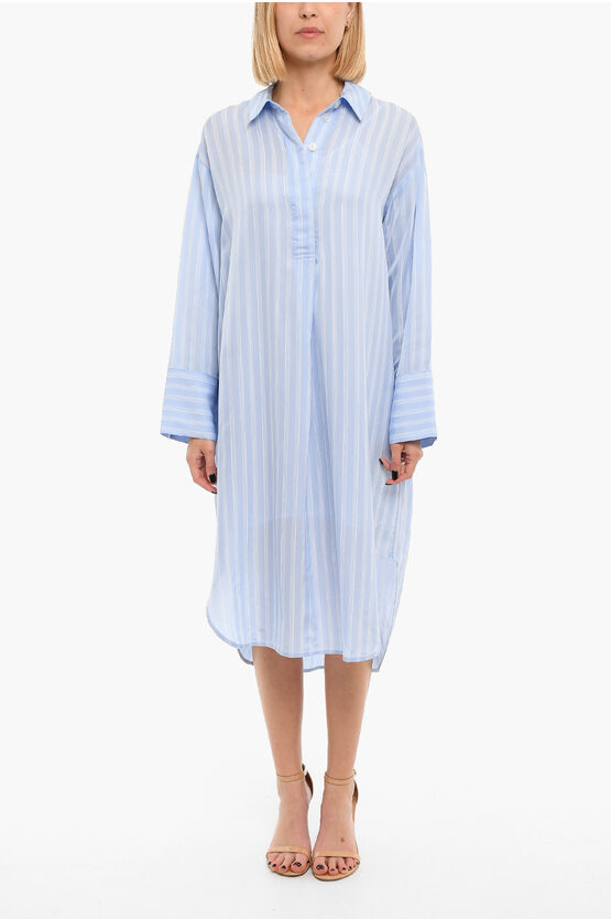 Samsoe & Samsoe Stripe Print Long Sleeved Amy Shirt Dress In Blue