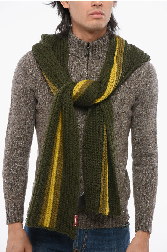 Dsquared2 Striped Alpaca Blend Scarf With Hood