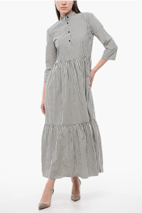 WOOLRICH STRIPED AWNING MAXI SHIRT DRESS WITH FRONT BUTTONING