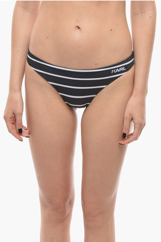 Karl Lagerfeld Striped Bikini Bottom In Black