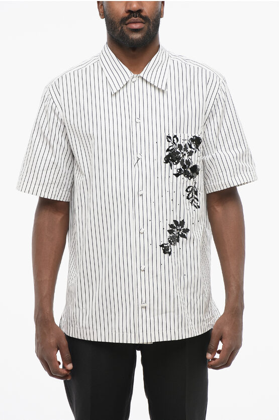Dolce & Gabbana Striped Bowling Shirt With Sequined Embroidery