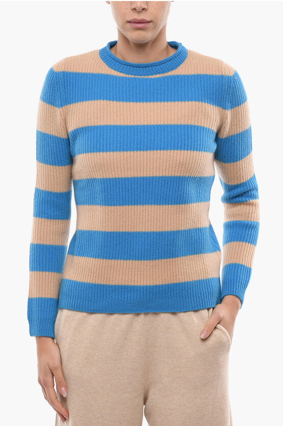 Chicca Lualdi Striped Cashmere Crew-neck Sweater In Blue