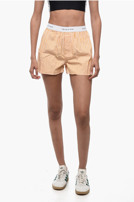 Shop Sporty And Rich Striped Cassie Shorts With Logoed Elastic Band