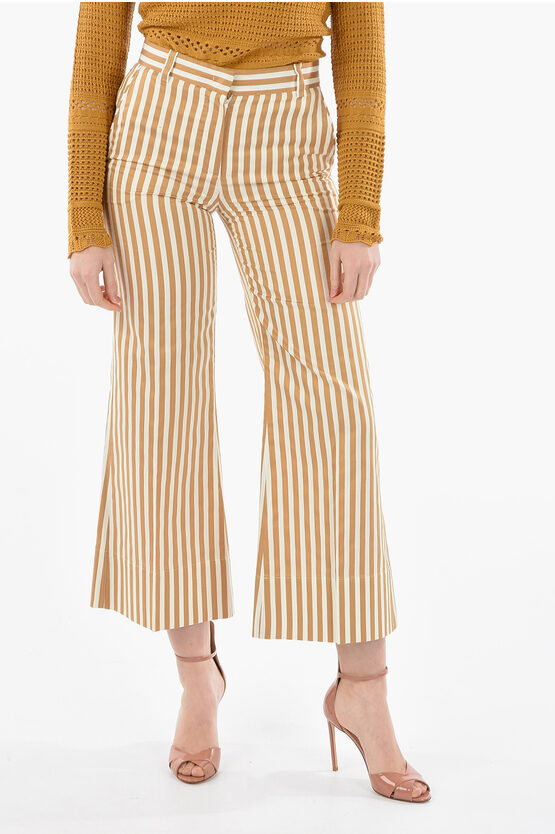 Ql2 Striped Cotton And Silk Melody Pants In Brown