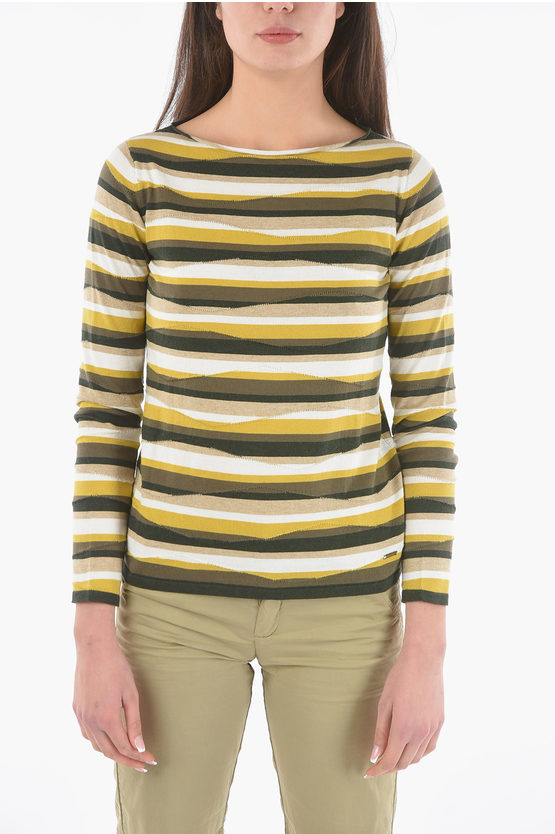 Woolrich Striped Cotton Boatneck Sweater In Multi