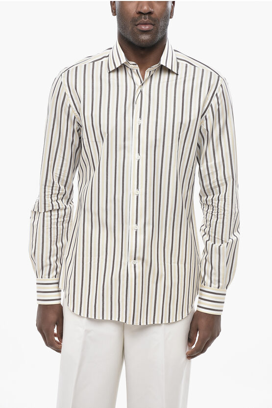 Corneliani Striped Cotton Poplin Shirt With French Collar In Multi