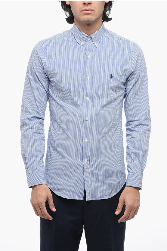 Shop Polo Ralph Lauren Striped Cotton Slim Fit Shirt With Button-down Collar