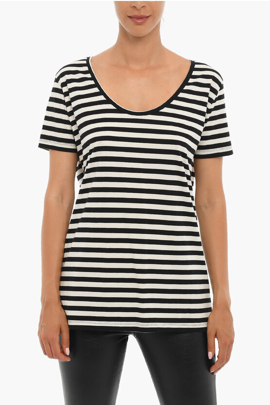 Shop Woolrich Striped Cotton T-shirt With Back Print