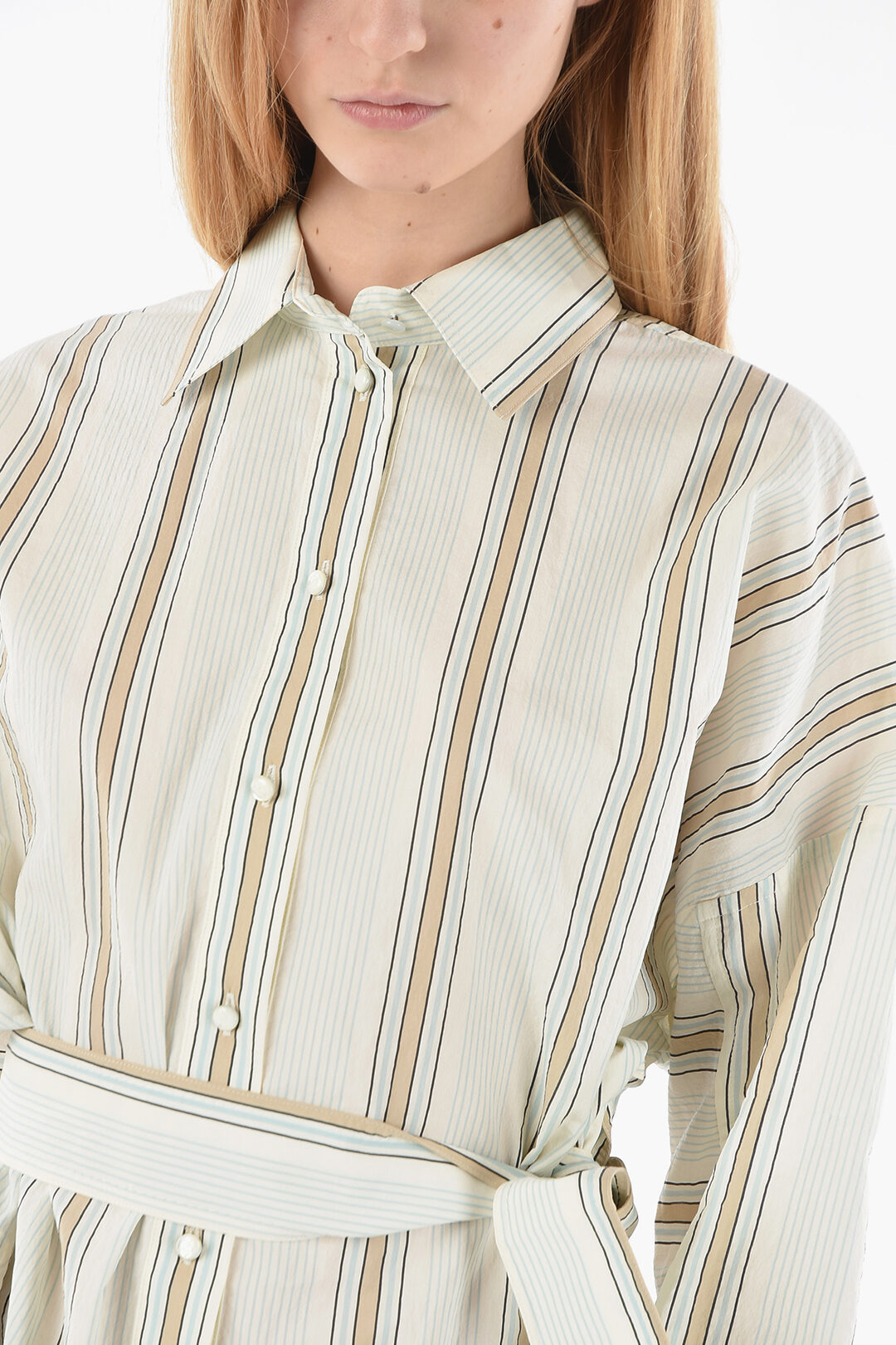 ワンピースその他 S Max Mara White/blue striped shirt dress MaxMara weekend Dress striped cotton 4 stand up collar blue