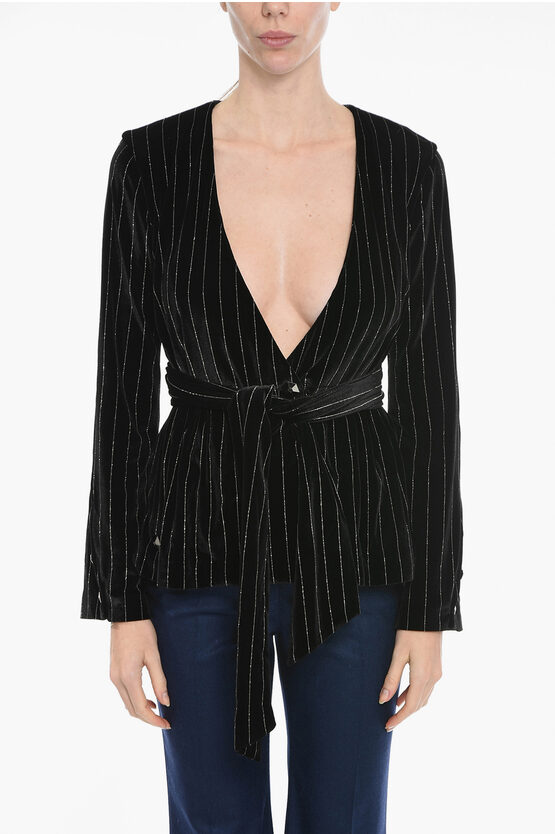 Philipp Plein Striped Elegant Blouse With Belt In Black