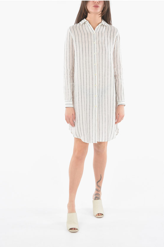 Woolrich Striped Flax Shirt Dress In White