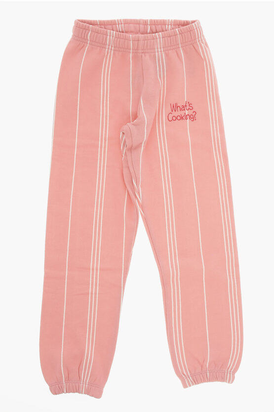 Shop Mini Rodini Striped Fleeced Cotton Joggers With Embroidery