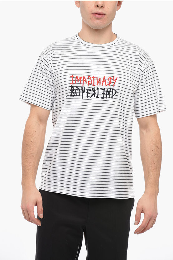 Neil Barrett Striped Imaginary Boyfriend Crew-neck T-shirt In Black