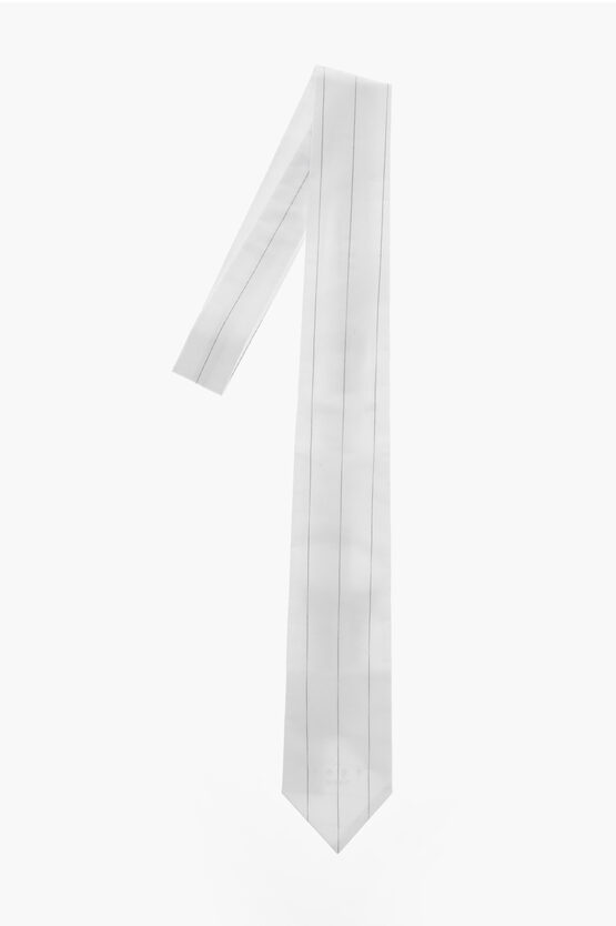 1989 Studio Striped Lightweight Cotton Tie In White