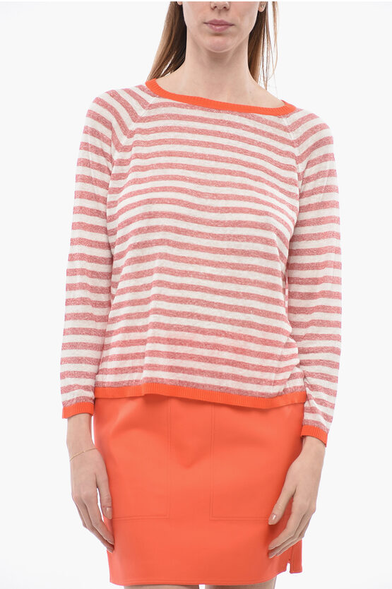 Shop Whyci Striped Linen Blend Crew-neck Sweater