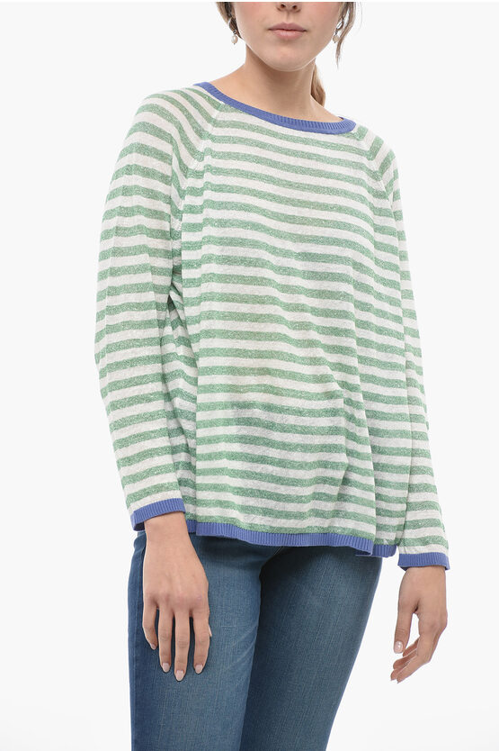 Shop Whyci Striped Linen Blend Crew-neck Sweater