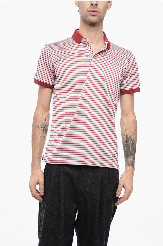 Corneliani Striped Logoed 3 Buttons Polo Shirt In Burgundy