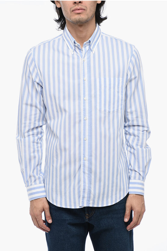 Shop Aspesi Striped Long Sleeved Shirt