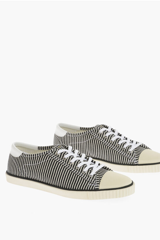 Celine Striped Low Top Sneakers With Leather Detail In Gray