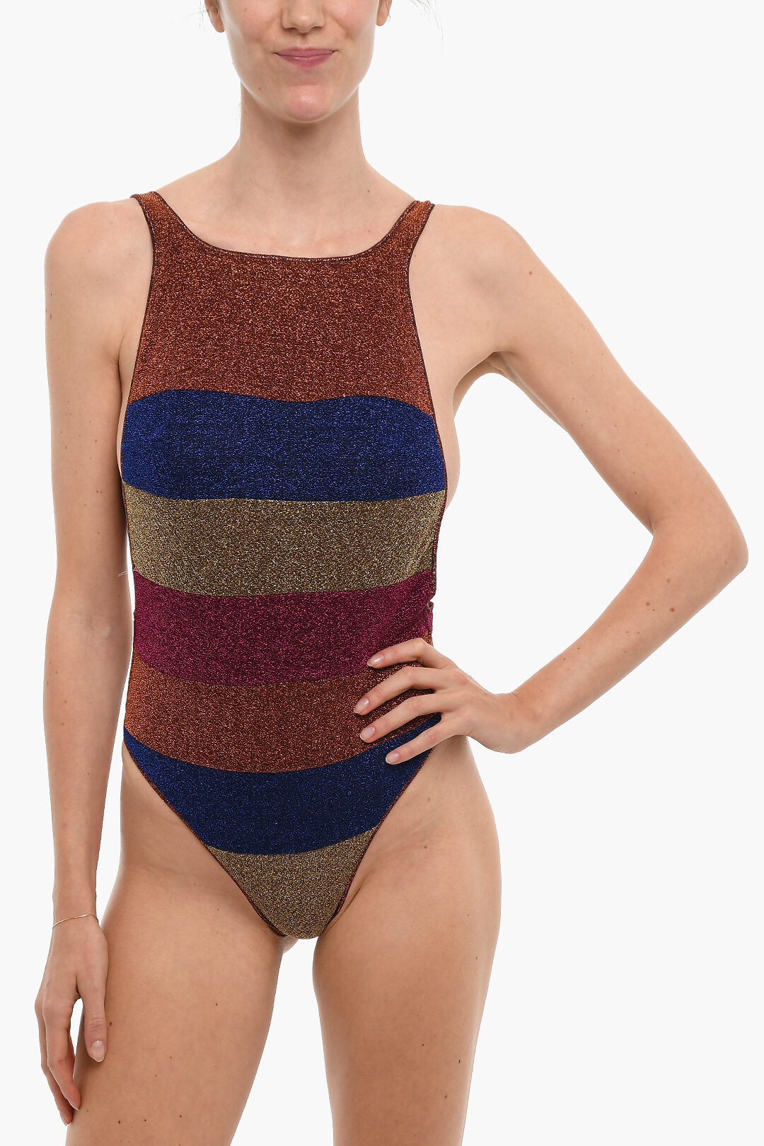 Oseree Striped Lurex One-Piece Swimsuit women - Glamood Outlet