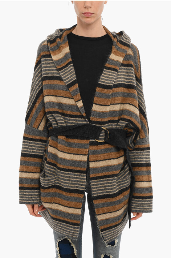 Woolrich Striped Maxi Cardigan With Belt In Multi