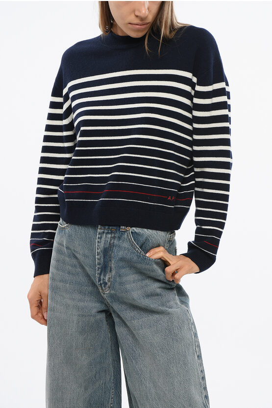 Apc Striped Merinos Wool Billie Crew-neck Sweater In Blue