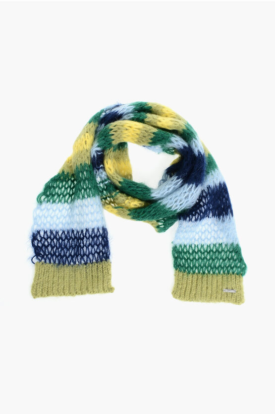 Dsquared2 Striped Mohair Blend Scarf With Silver Tone Logo