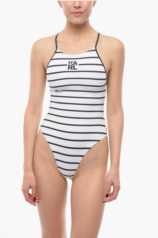 Karl Lagerfeld Striped One-piece Swimsuit In White