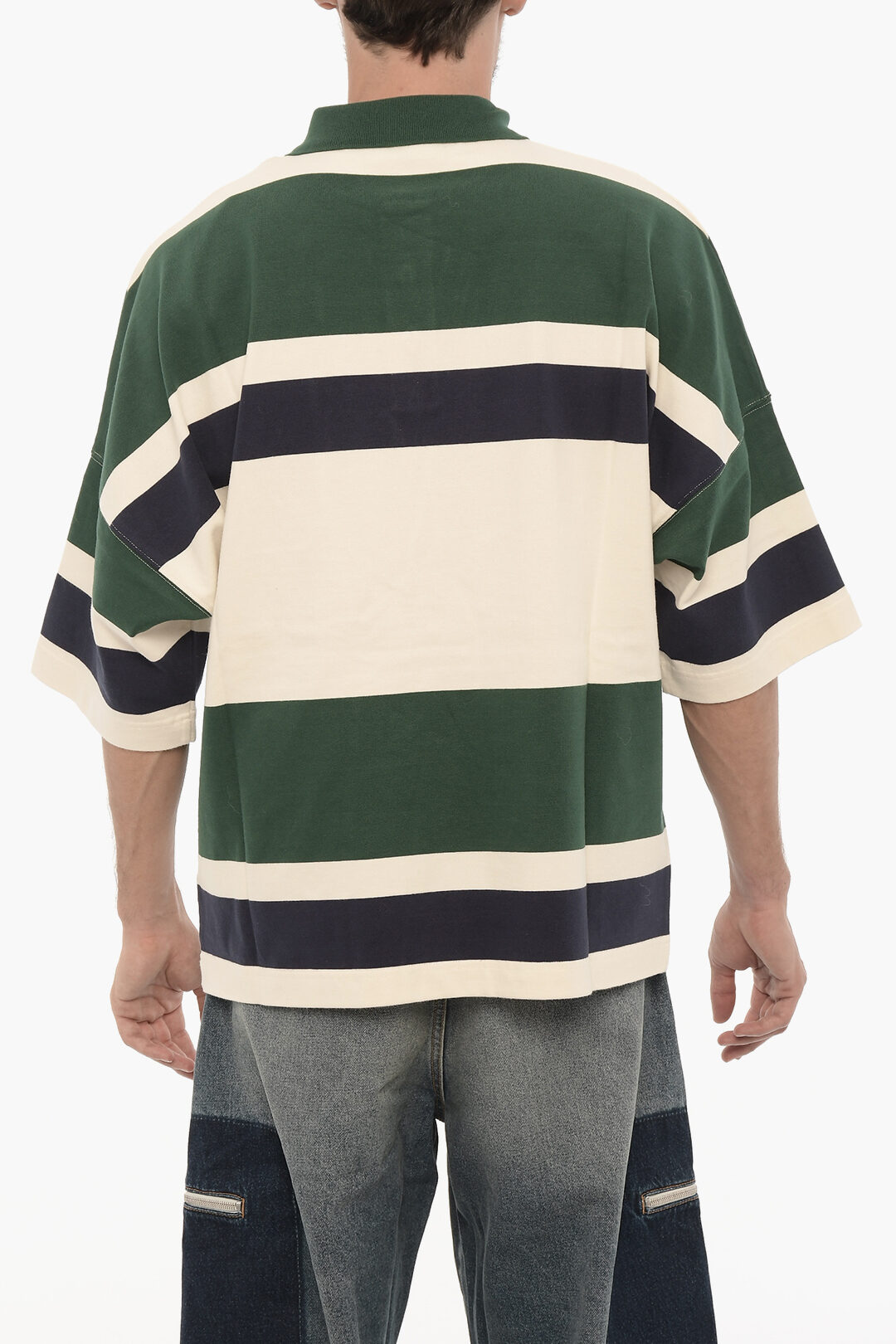 Palm Angels Striped Oversized Fit Polo Shirt with Breast Palm Angels Striped Oversized Fit Polo Shirt with Breast