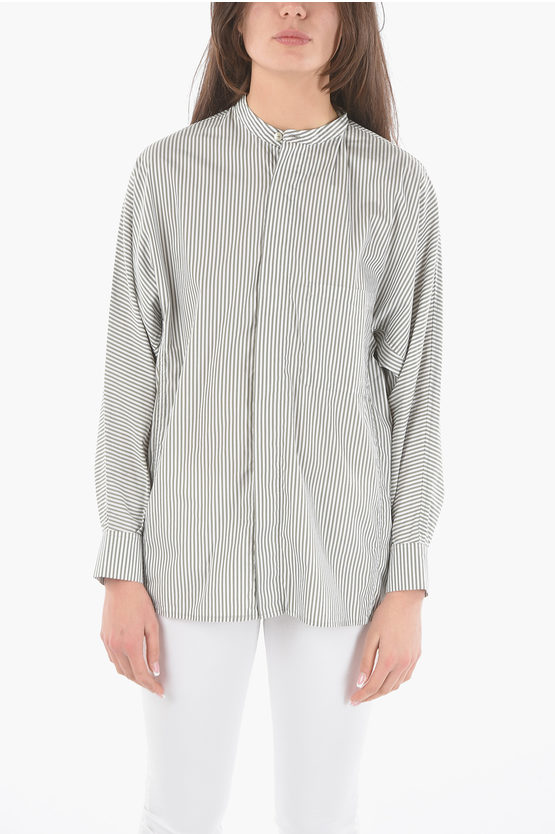 Woolrich Striped Oversized Shirt With Breast Pocket In Grey