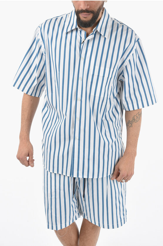 Pt01 Striped Oversized Shirt In Blue