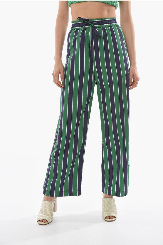 Sunnei Striped Palazzo Pants With Drawstring Waist In Green