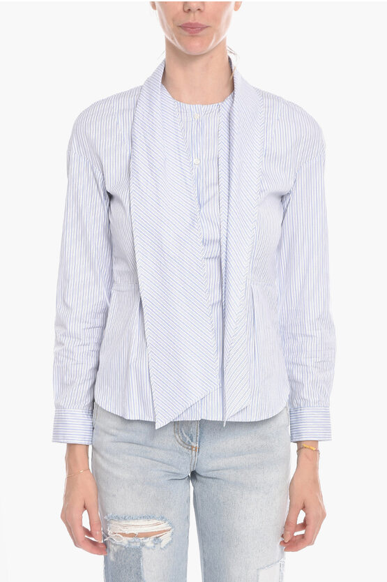 Aspesi Striped Patterned Shirt With Self-tie Detailing In Blue