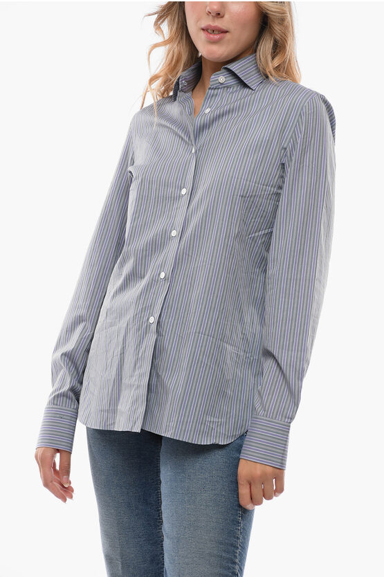 Finamore 1925 Striped Poplin Cotton Ivana Shirt In Blue