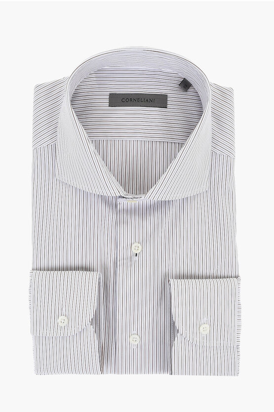 Corneliani Striped Poplin Cotton Shirt With Spread Collar