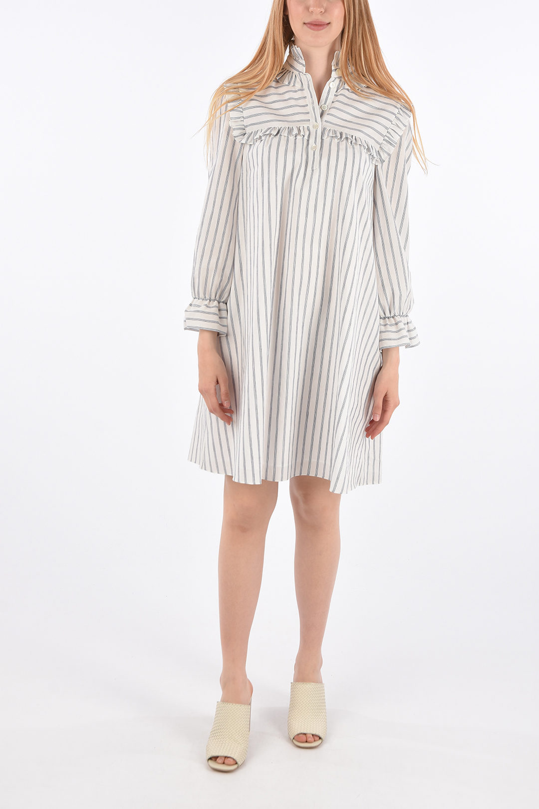 Celine Striped Shirt Dress with Ruffles women - Glamood Outlet