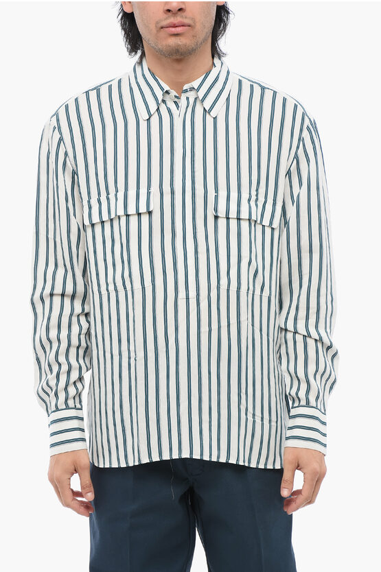 Pt01 Striped Shirt With Double Breast Pockets And Classic Collar