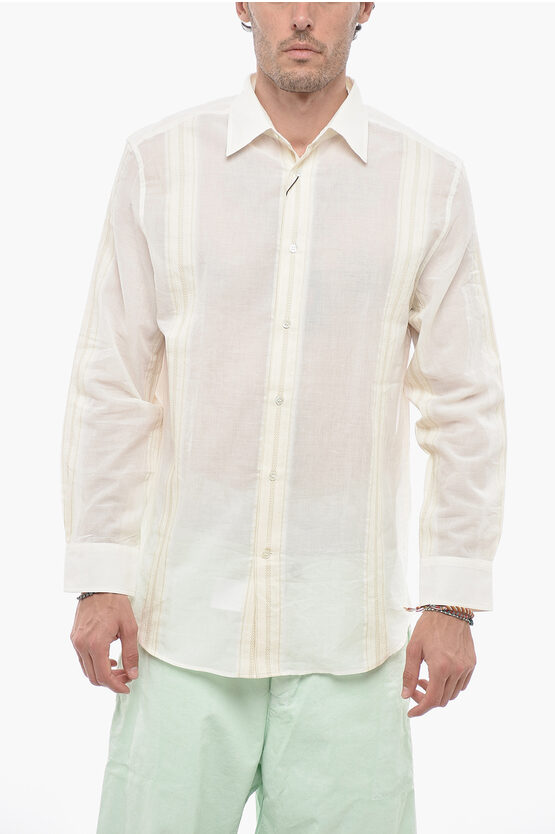 Shop Etro Striped Shirt With Lace-trim Detail