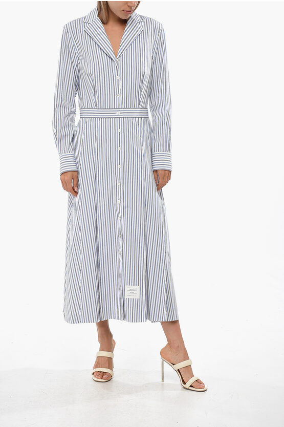Thom Browne Striped Shirtdress With Front Buttoning In Blue
