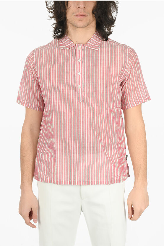 Aspesi Striped Short Sleeved Shirt With Pockets In Pink