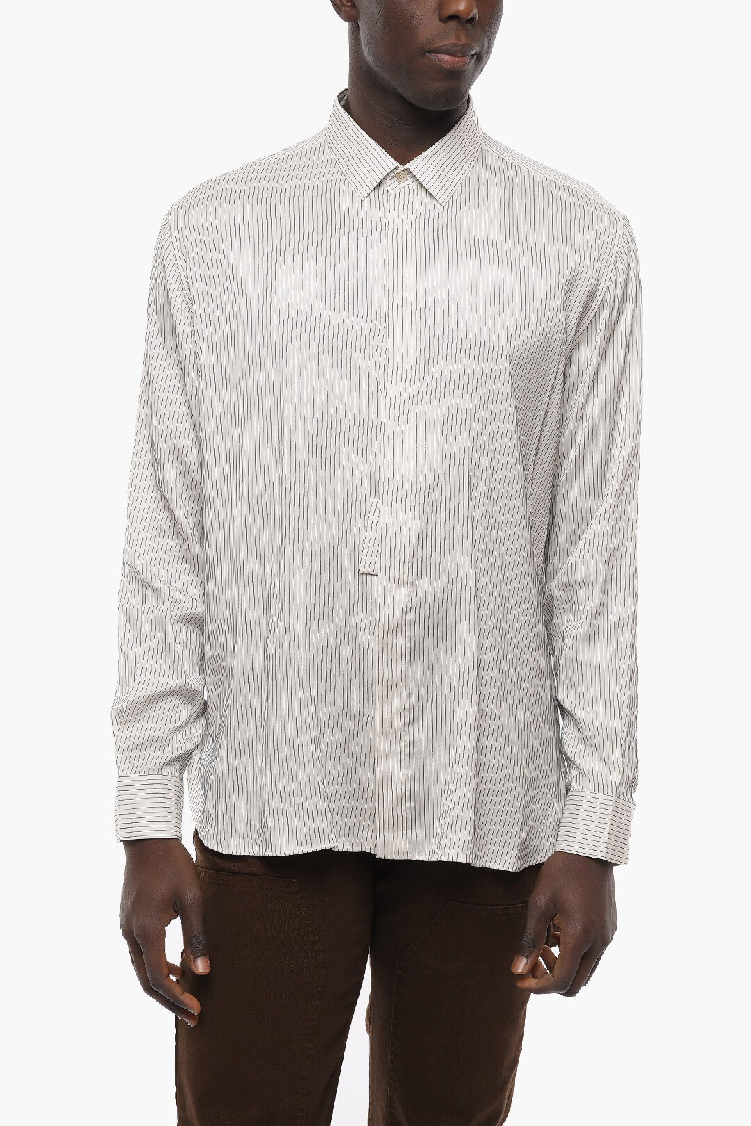 Saint Laurent Striped Silk Shirt with Concealed Buttoning men