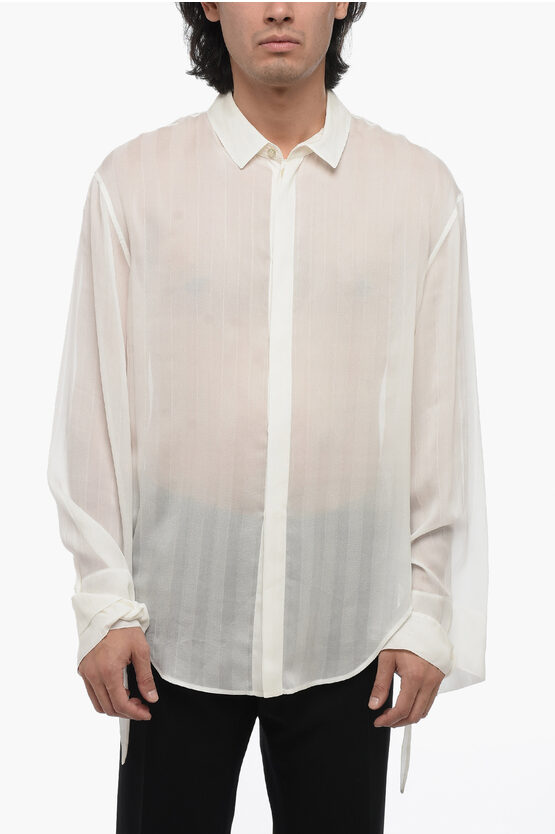 Shop Saint Laurent Striped Silk Shirt With Knot Detail