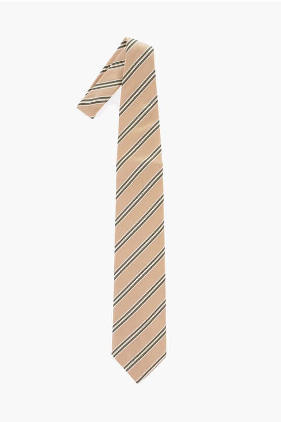 Canali Striped Silk Tie In Neutral