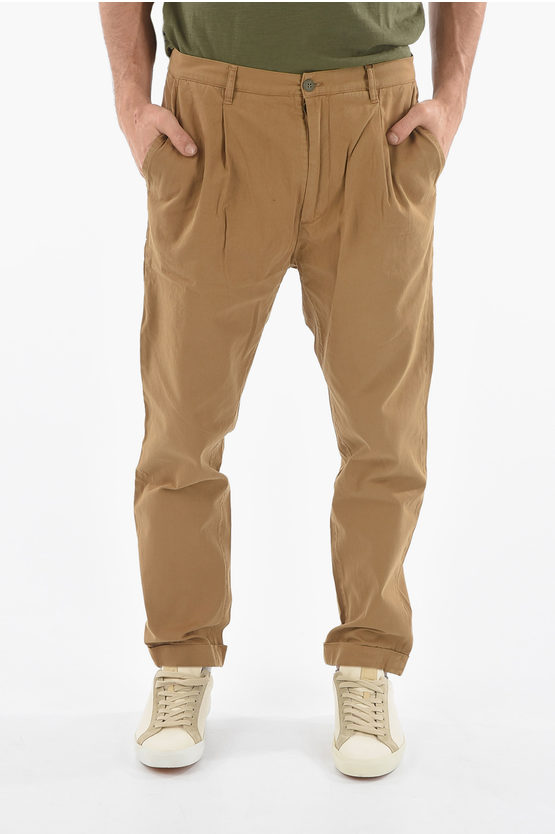 Woolrich Striped Single Pleated Workwear Chino Pants In Brown