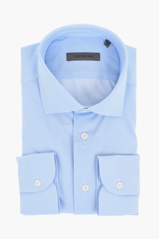 Corneliani Striped Stretch Nylon Shirt With Spread Collar