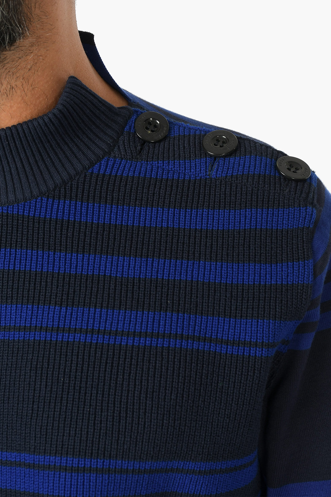 Sacai Striped Sweater with Side Buttons 